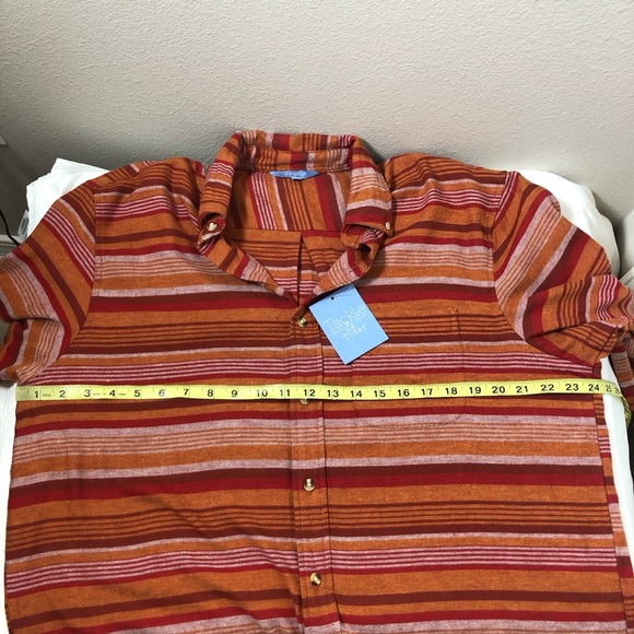 Tackle & Tides Cotton Orange Red Stripes Long Sleeve Mens Button Down Shirt L - Picture 11 of 14